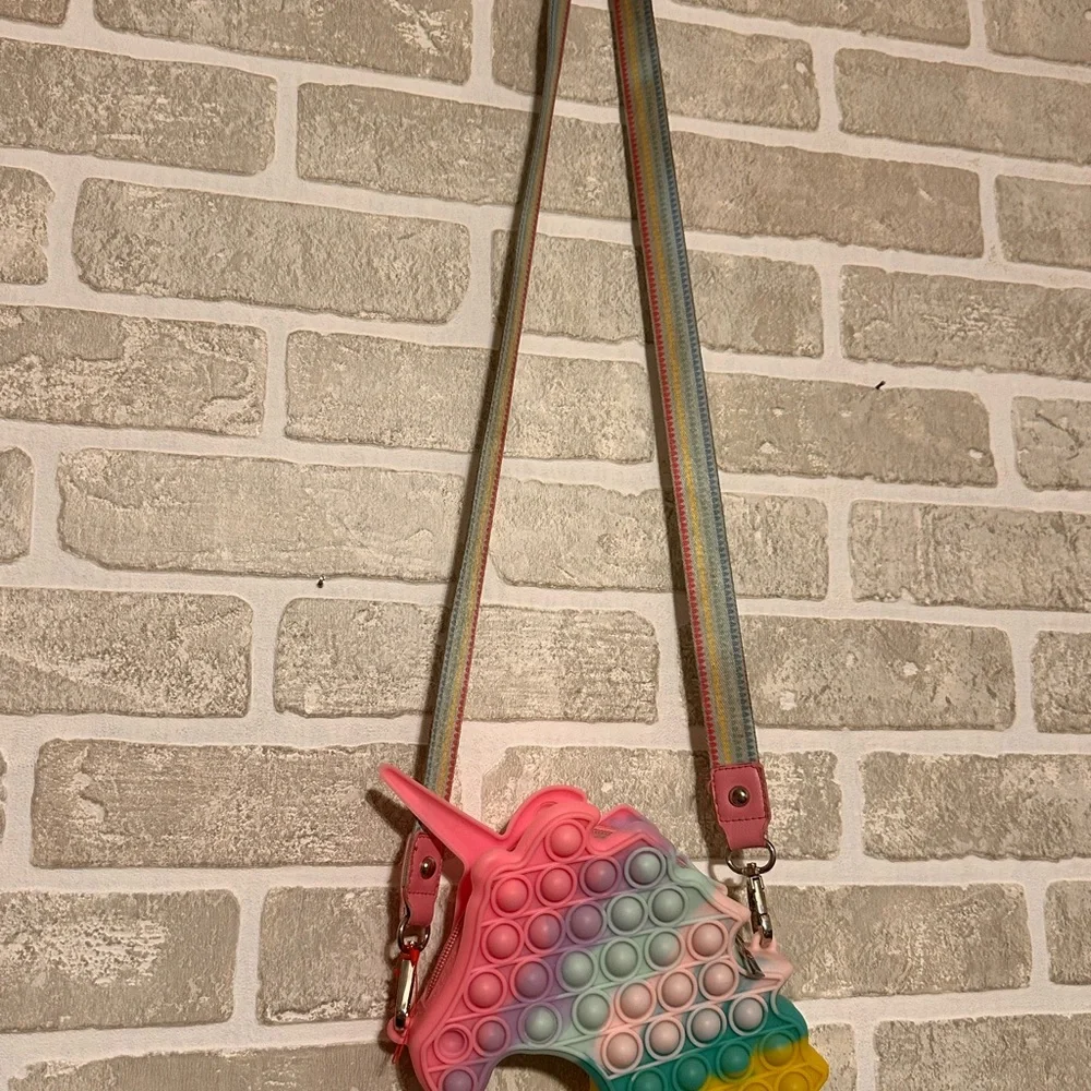 Cat & Jack Unicorn Pop It Crossbody Purse | Rainbow Silicone Kids Bag - Picture 2 of 5